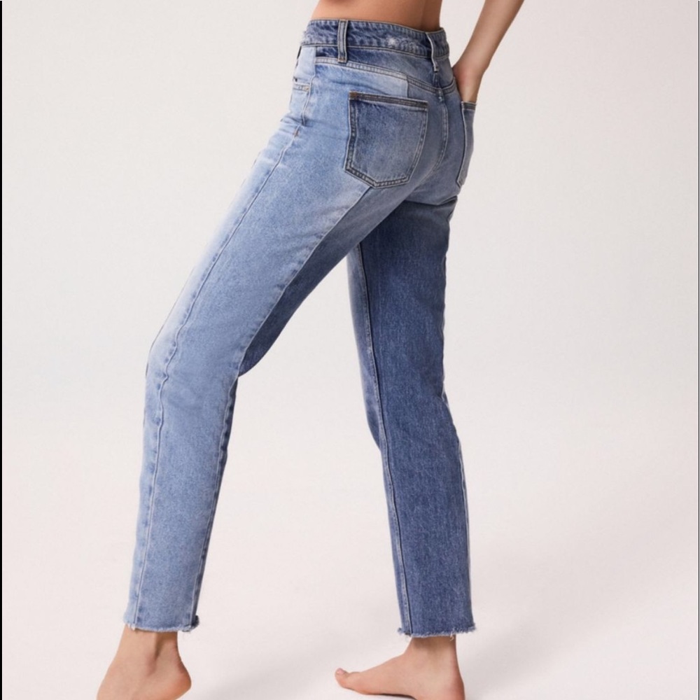 Two tone denim cropped jeans